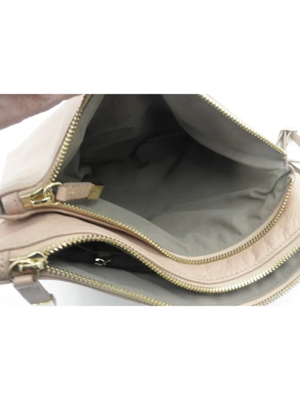 Margot Peach Blush Leather Double Top Zip Crossbody Shoulder Bag Genuine Leather - Picture 13 of 16